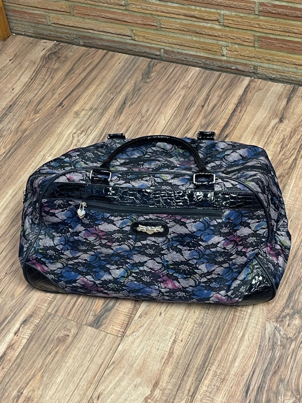 Kathy Van Zeeland Black Multicolor Lace Travel Duffel